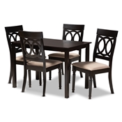 Baxton Studio Lucie Modern and Contemporary Sand Fabric Upholstered Espresso Brown Finished 5-Piece Wood Dining Set